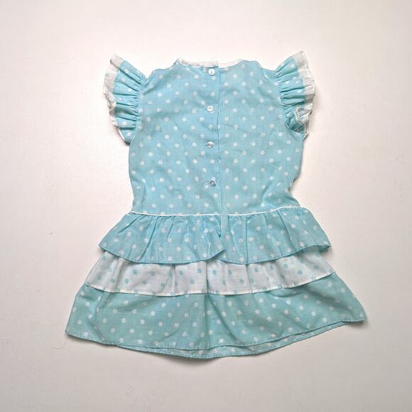 Vintage Cuddle Teen Dress Girls Size 2-3T Blue Polka Dot Drop Waist - Picture 4 of 6